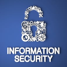 Information Security Card Handmade from Paper Characters on Blue Background. 3D Render. Business Concept.