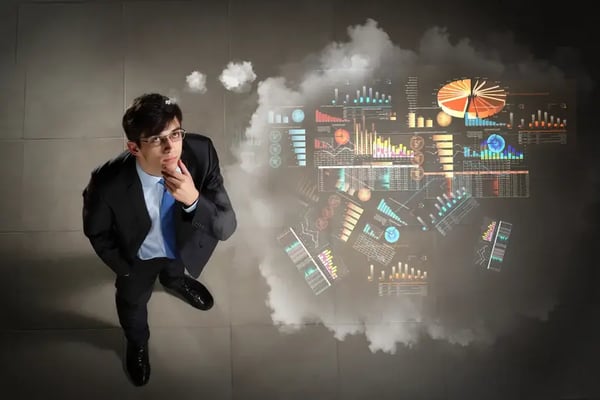 Top view of young businessman making decision diagram in air (1)