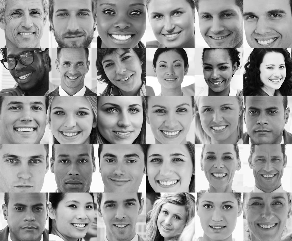 Head shot profile pictures in black and white of smiling applicants